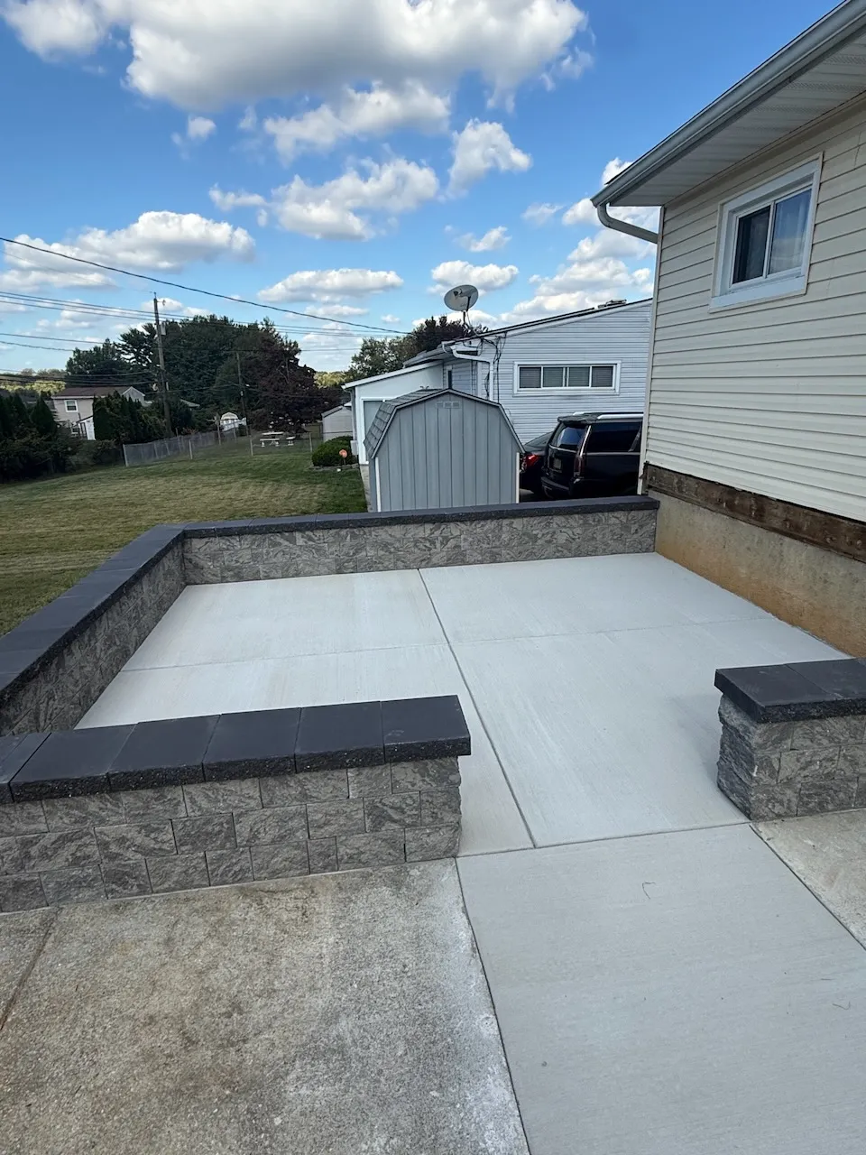 Beautiful natural stone patio with outdoor seating area